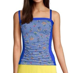 Lands' End Blue Floral Gingham Swim Bandeau Tankini Women’s 24W EUC